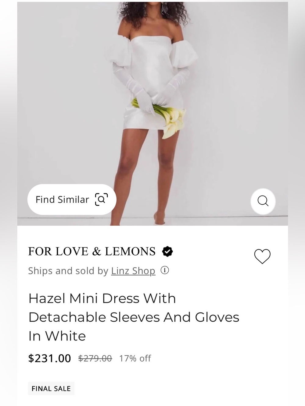 For Love & Lemons Hazel Detachable Puff Sleeve/Gloves Bridal Mini Dress NWT $279 - Picture 15 of 16